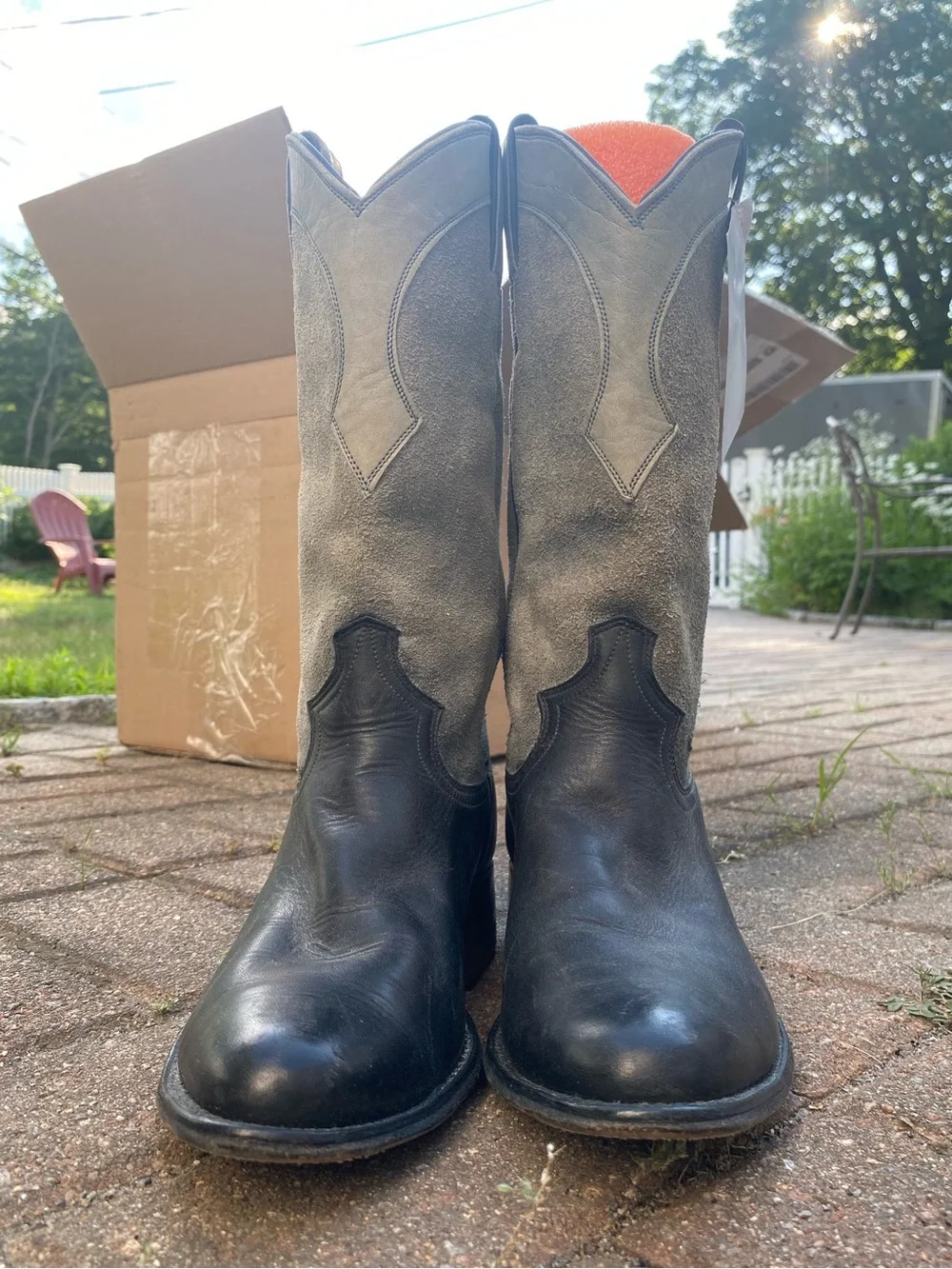 Women’s Justin Two-Tone Suede Black and green Leather Cowboy Boots